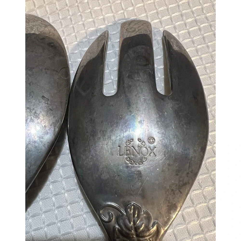 Vintage LENOX Salad Serving Utensil 2 Pc Set Pewter Grape vine pattern